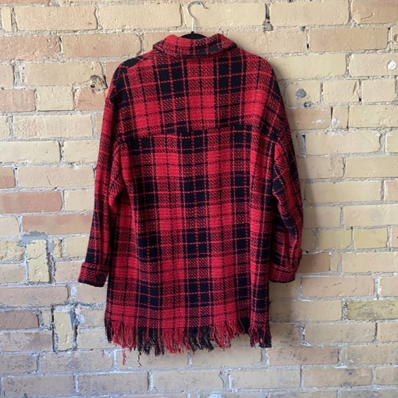 Zara plaid oversized plaid shirt/jacket with fringe - Picture 2 of 4